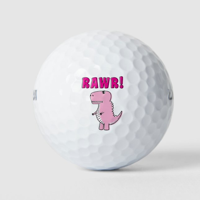 Cute And Angry Pink Cartoon T-Rex Dinosaur Golf Balls (Front)