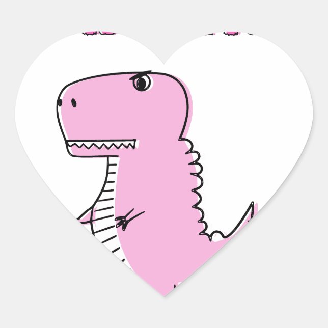 Cute And Angry Pink Cartoon T-Rex Dinosaur Heart Sticker (Front)
