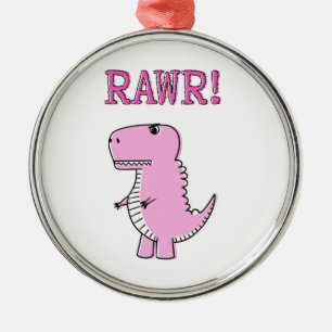 Cute And Angry Pink Cartoon T-Rex Dinosaur Metal Ornament