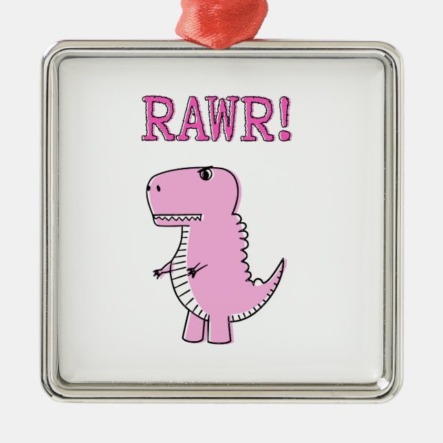 Cute And Angry Pink Cartoon T-Rex Dinosaur Metal Ornament (Front)
