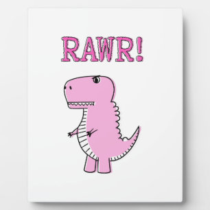 Cute And Angry Pink Cartoon T-Rex Dinosaur Plaque