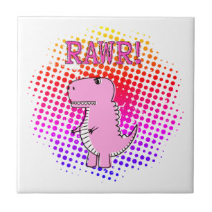 Cute And Angry Pink Cartoon T-Rex Dinosaur Tile