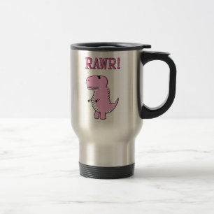 Cute And Angry Pink Cartoon T-Rex Dinosaur Travel Mug