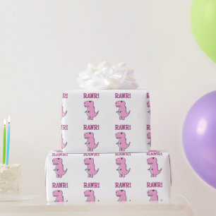 Cute And Angry Pink Cartoon T-Rex Dinosaur Wrappin Wrapping Paper