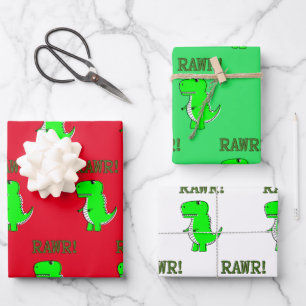Cute and Angry T-Rex Dino RAWR Wrapping Paper Shee
