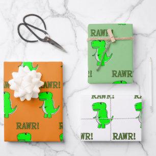 Cute and Angry T-Rex Dino RAWR Wrapping Paper Sheet