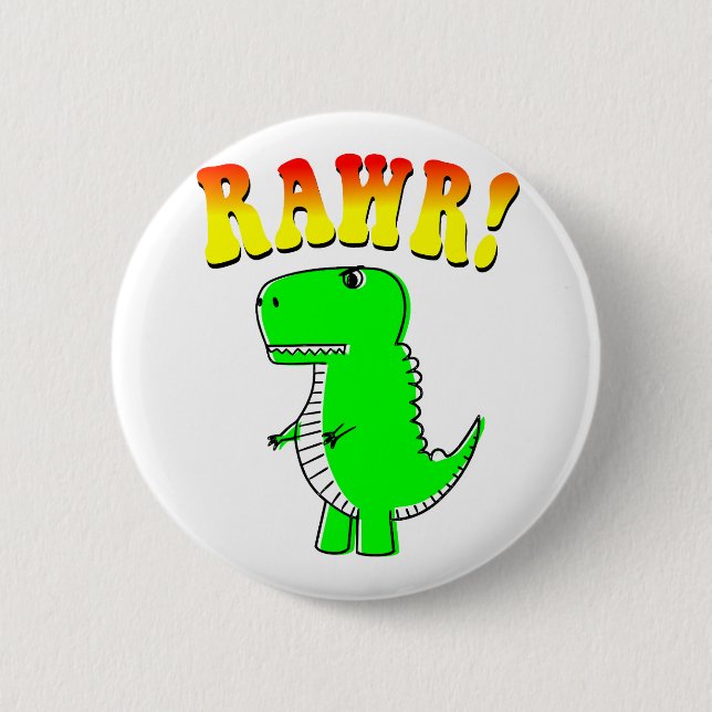 Cute and Angry T-Rex RAWR Groovy Text 2 Inch Round Button (Front)