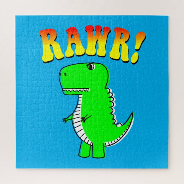 Cute and Angry T-Rex RAWR Groovy Text Jigsaw Puzzle (Vertical)