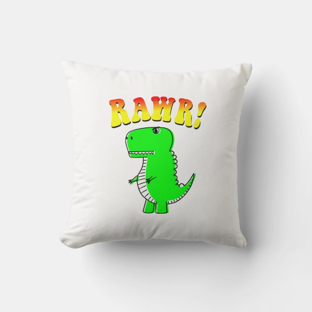 Cute and Angry T-Rex RAWR Groovy Text Throw Pillow (Front)
