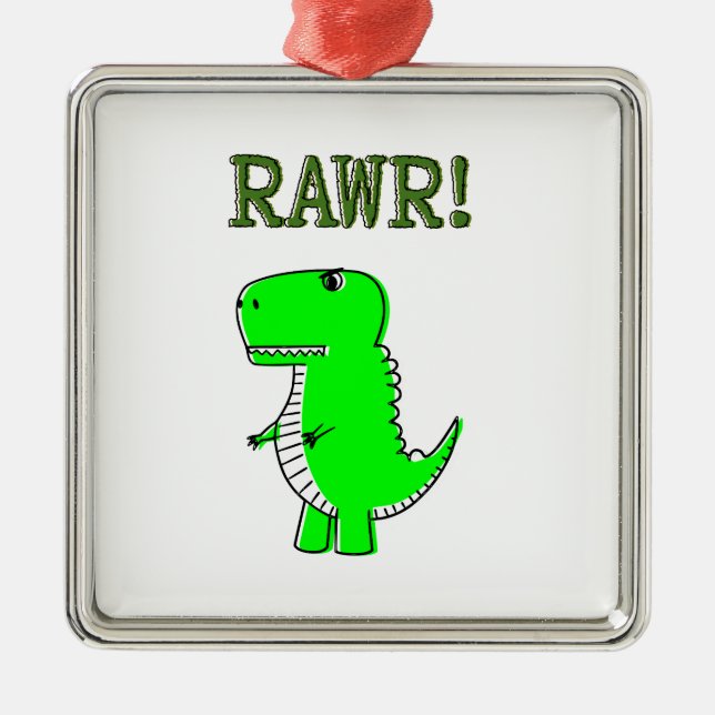 Cute and Angry T-Rex RAWR Metal Ornament (Front)