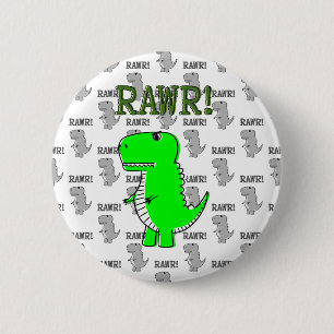 Cute and Angry T-Rex With Black And White Pattern 2 Inch Round Button