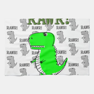 Cute and Angry T-Rex With Black And White Pattern Kitchen Towel