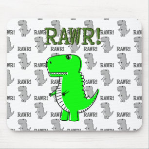 Cute and Angry T-Rex With Black And White Pattern Mouse Pad