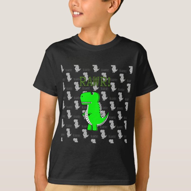 Cute and Angry T-Rex With Black And White Pattern T-Shirt (Front)