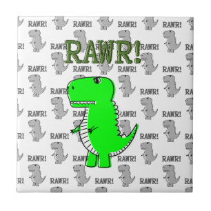 Cute and Angry T-Rex With Black And White Pattern Tile