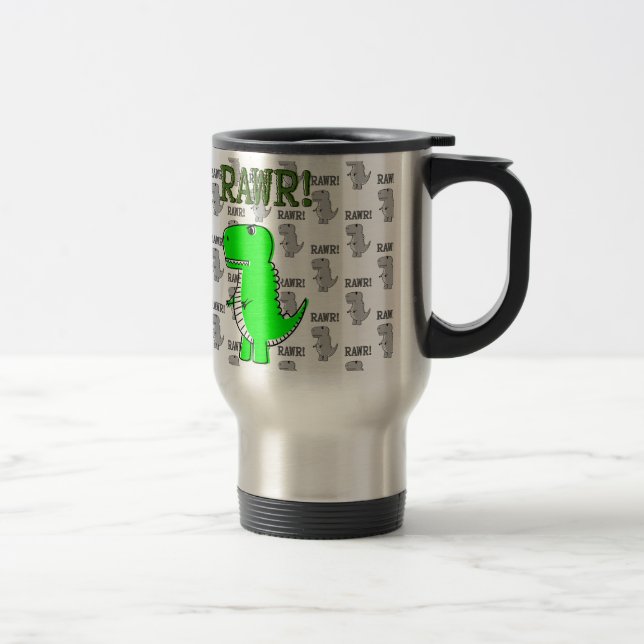 Cute and Angry T-Rex With Black And White Pattern Travel Mug (Right)