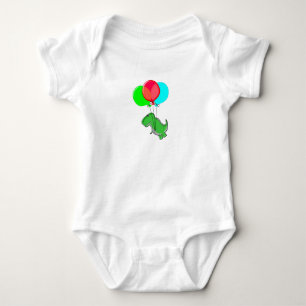 Cute And Angry Toy Dinosaur Flying With Balloons Baby Bodysuit