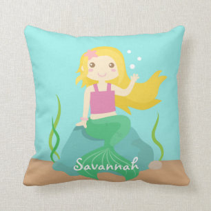 Cute and Beautiful Mermaid for Under the Sea Throw Pillow