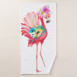 Cute and beautiful pink flamingo mexican bird with bath towel