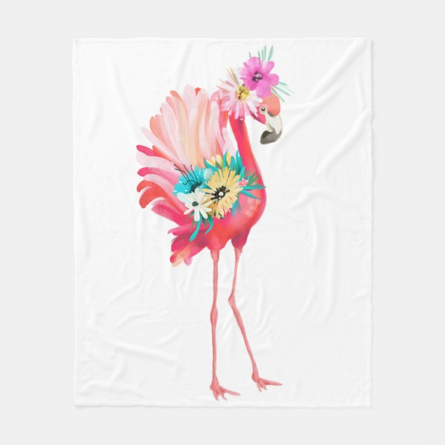 Cute and beautiful pink flamingo mexican bird with fleece blanket (Front)