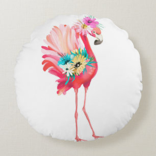 Cute and beautiful pink flamingo mexican bird with round pillow