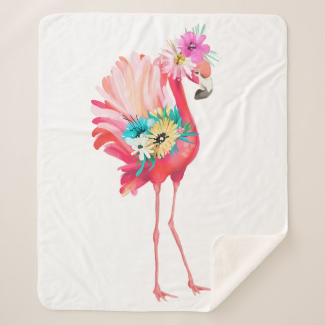 Cute and beautiful pink flamingo mexican bird with sherpa blanket (Front)