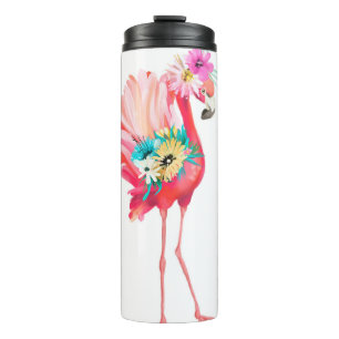 Cute and beautiful pink flamingo mexican bird with thermal tumbler