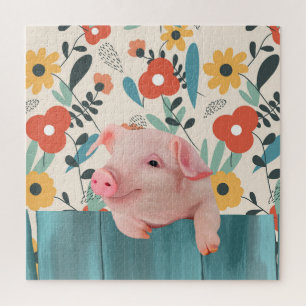 Cute And Cheerful Farm Animal Piglet Jigsaw Puzzle
