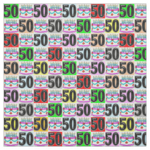 CUTE AND COLORFUL 50TH BIRTHDAY CAKE FABRIC