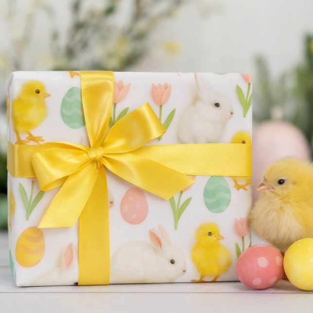 Cute and Colorful Bunny Chicken & Easter Eggs  Wrapping Paper ( A cheerful spring/Easter pattern wrapping paper featuring yellow chicks and Easter eggs. Adorable!)