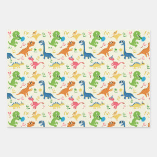Cute And Colorful Dinosaur Cartoon Wrapping Paper Sheet