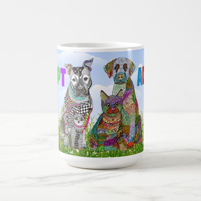 Cute and Colorful Dog and Cat Adoption Mug (Center)