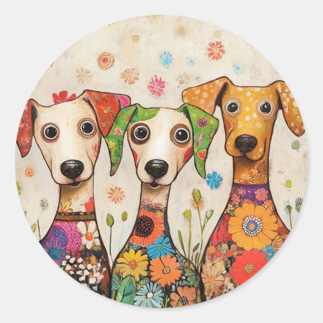 Cute and Colorful Dog Design Classic Round Sticker (Front)