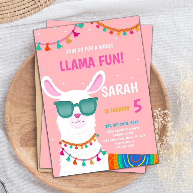 Cute and Colorful Fiesta Party Card for Kids or Te (Llama Birthday Invitations)