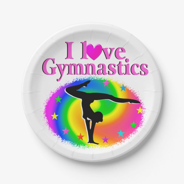 CUTE AND COLORFUL I LOVE GYMNASTICS DESIGN PAPER PLATE (Front)