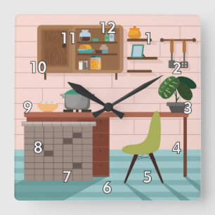 Cute and Colorful Retro Kitchen Square Wall Clock