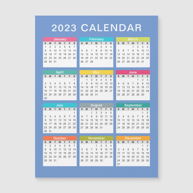 Cute and Colourful 2023 Calendar | Magnetic Card (Front)