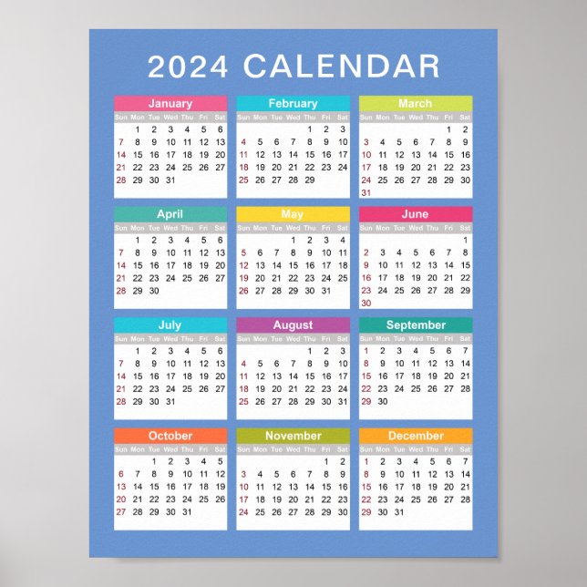 Cute and Colourful 2024 Calendar | Poster (Front)