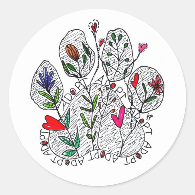 Cute and Colourful A D O P T Pet Paw Sticker (Front)