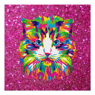 Cute and Colourful Abstract Cat Poster