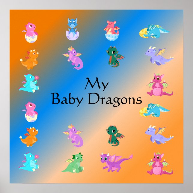 Cute and Colourful Baby Dragons Pattern   Poster (Front)