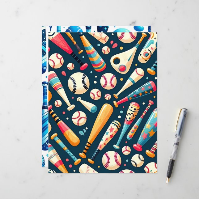 Cute and Colourful Baseball Scrapbook Paper (Front/Back In Situ)