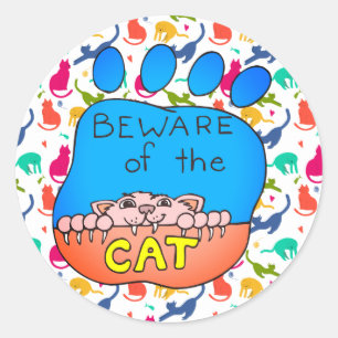 Cute and Colourful Beware of the Cat Stickers
