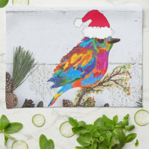 Cute and Colourful Bird on a Branch Kitchen Towel