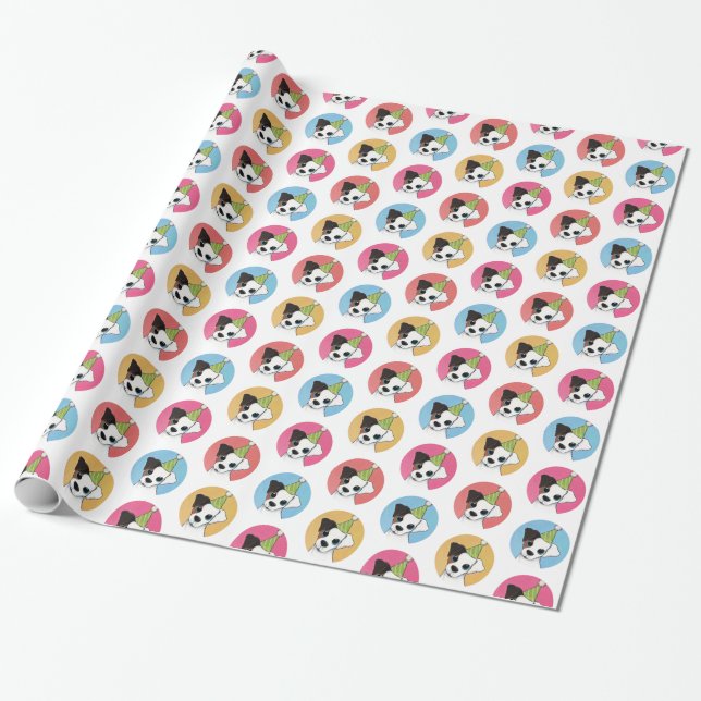 Cute and Colourful Birthday Jack Russell Wrapping Paper (Unrolled)