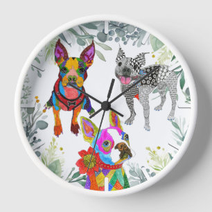Cute and Colourful Boston Terrier Clock