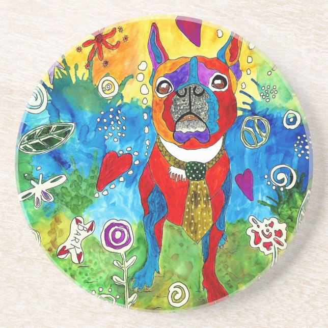 Cute and Colourful Boston Terrier Coaster (Front)