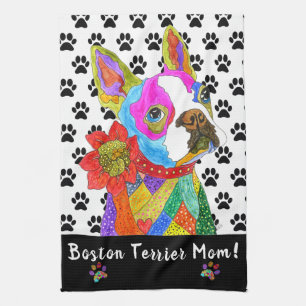 Cute and Colourful Boston Terrier Mom Kitchen Towe Towel