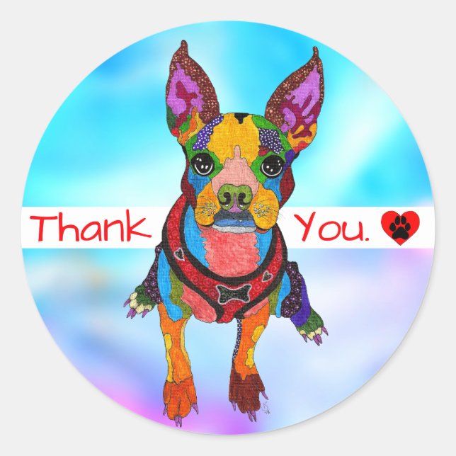 Cute and Colourful Boston Terrier Thank you Sticke Classic Round Sticker (Front)