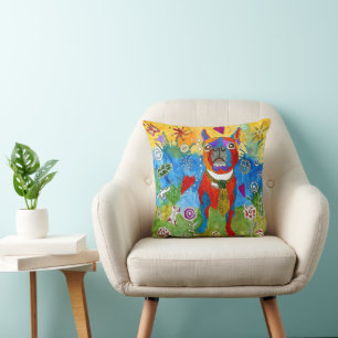 Cute and Colourful Boston Terrier Throw Pillow